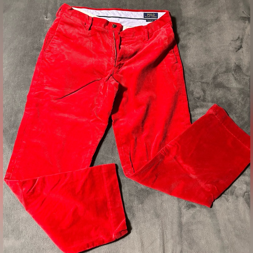 (7) 🔥 Red Polo Ralph Lauren Corduroy Classic Fit Size 32/30🤩